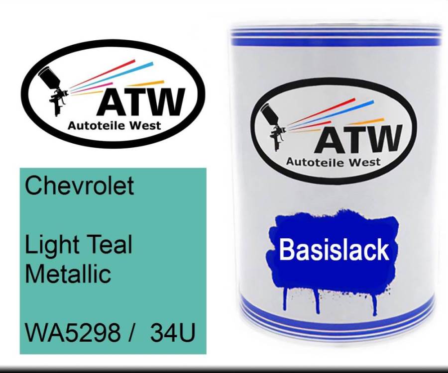 Chevrolet, Light Teal Metallic, WA5298 /  34U: 500ml Lackdose, von ATW Autoteile West.